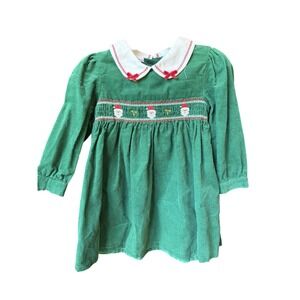 Kohl's NWT Vintage Smocked Christmas Dress Santa Collar Green Corduroy Size 2T